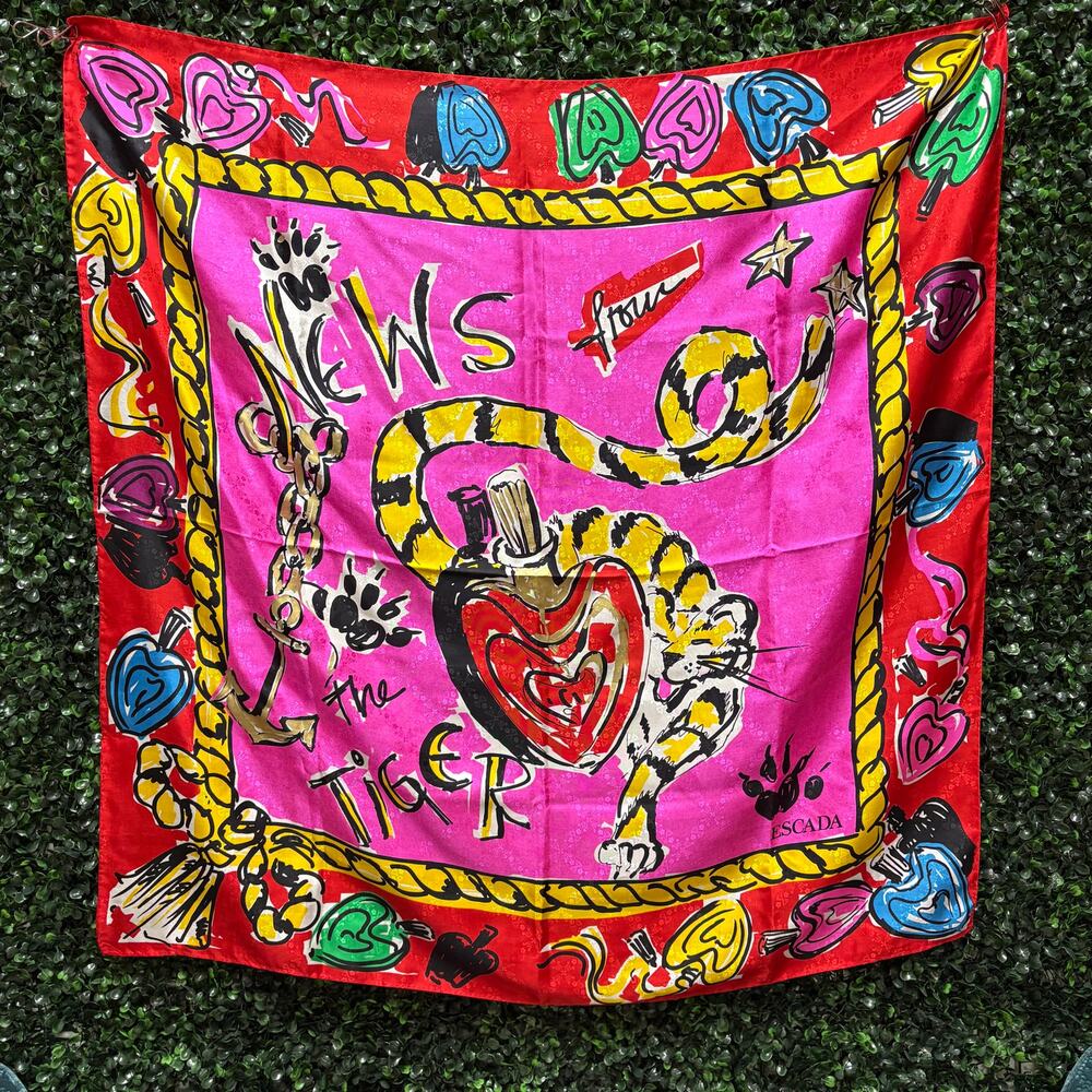 ESCADA VTG 1980s “News from the Tiger” Silk Scarf